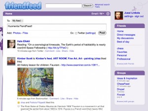 FriendFeed - etusivu Kuva FriendFeedin käyttäjäsivusta